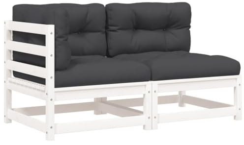 vidaXL Gartensofa mit Kissen 2-Sitzer Weiß Massivholz Kiefer