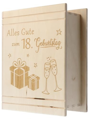 Spruchreif · Spardose Buch aus Holz mit Gravur · Geldgeschenk Sparbüchse · Sparschwein · 18. Geburtstag · Geburtstag · Volljährigkeit