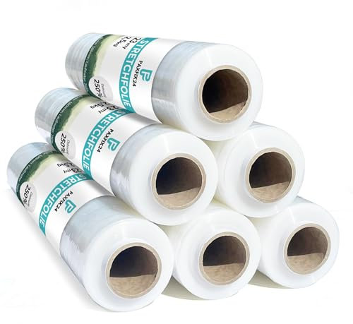 6 Rollen Stretchfolie Transparent 23my 2,5kg 500mm Handstretchfolie Stretchfolienrolle Palettenfolie Umzugsfolie Strechfolie Wickelfolie Verpackungsfolie - Folie für Möbel - Folie für Umzug