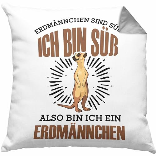 Trendation Erdmännchen Sind Süß Kissen mit Füllung 40x40 Geschenk für Tierwohlhaber (Grau)