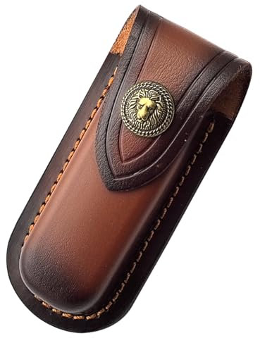 Pocket Knife Sheath Leather Knife Sheath Folding Knife Sheath EDC Knife Case Knife Holster Belt Pouch Knife Cover Belt Loop Holder Bag Accessory for Trapper Outdoor Climbing, Camping, Red Brown (S)