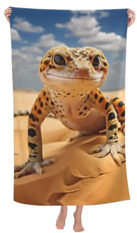 BREAUX Badetuch mit Leoparden-Gecko-Druck, saugfähiges Mikrofaser-Badetuch, Strandtuch für Erwachsene, schnell trocknendes Badetuch