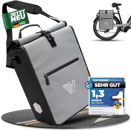 MIVELO 2in1 Fahrradtasche für Gepäckträger Gepäckträgertasche 100% wasserdicht Fahrrad Tasche für Gepäckträger (Grau, 25L)