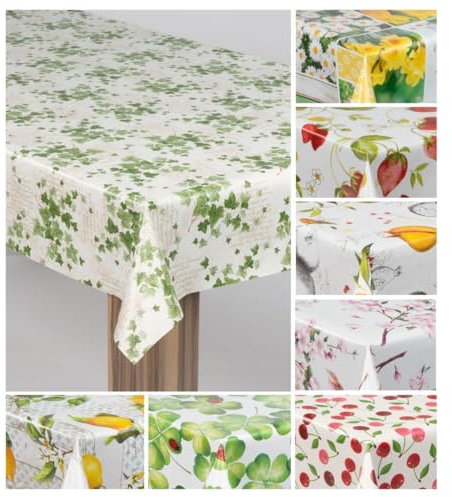 laro Wachstuch-Tischdecke Wachstischdecke Gartentischdecke, Muster:Efeu Weiß Grün, Größe:110x140