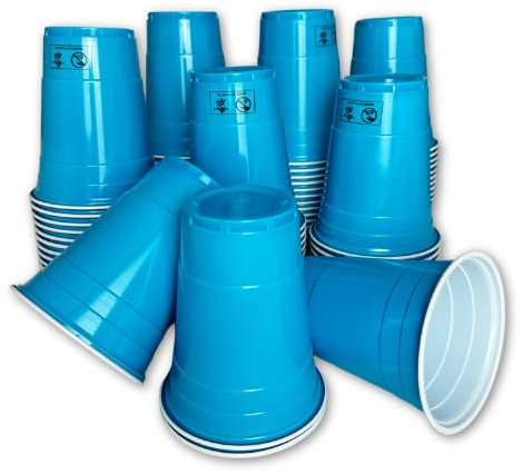 Vitavalley 100 x Light Blue Plastic Cups (16 oz. - Approx. 473 ml) - 100 Robust & Reusable Party Cups - Ideal for Your Party