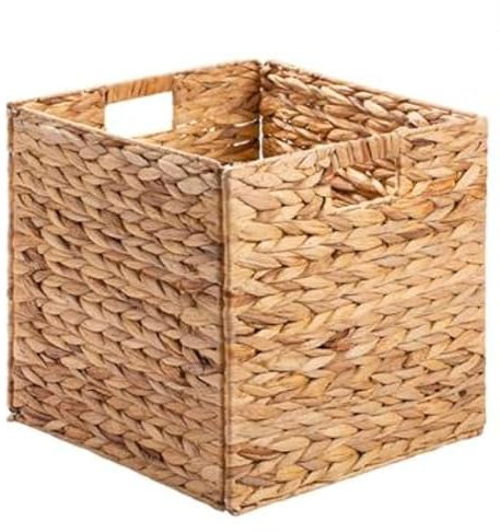 Woven Water Hyacinth Cube Storage Basket - Natural and Warm Colour
