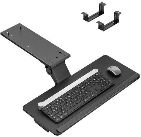 PEGZONE Keyboard Tray Under Desk with Storage Drawer, Height Adjustable Keyboard Tray Slide Out Swivel Tilt, Ergonomic Under Desk Mount Keyboard & Mouse Holder for Gaming Home Office, 25x11'', Black