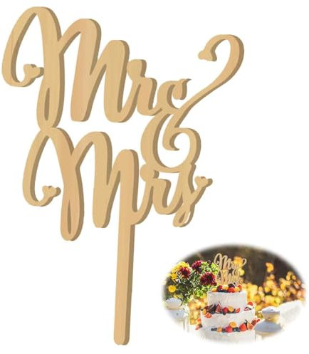 Eleganter Holz Hochzeitstorte Topper Mr & Mrs - Perfekt für Ihre besondere Feier (15 * 10,6 cm, natürliches Holz, rustikal und langlebig)
