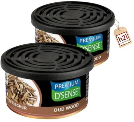h2i Premium Duftdose | oud wood | 2 Stück | Auto Lufterfrischer und Duftspender für Camping, Büro & Zuhause | 60 Tage frischer Duft mit Mengenregulierung |b| passt in Getränkehalter | mit h2i Sticker