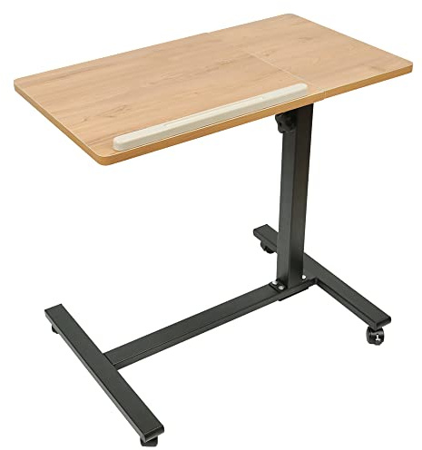 DSXH Laptop Bettisch mit Rollen, Höhenverstellbar 58-90 cm, 360° Drehbarer Tragbarer Schreibtisch, Sofatisch mit Bremsrollen, rutschfest, Klappbar, Holzfarbe 60×34,5 cm