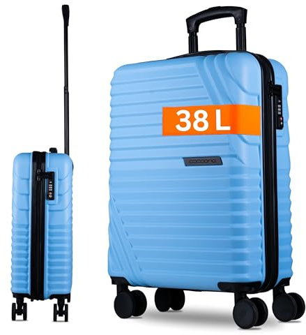 Premium Handgepäck Koffer 55x40x20cm - passend für Ryanair, Lufthansa, Eurowings und co. I 38L Handgepäck Koffer mit sanften Rollen und praktischem TSA Schloss, Reisekoffer (blau, M)