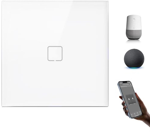 BSEEDLIFE Smart Tactile Interrupteur Mural,WIFI Intelligent Interrupteur,1 Gang 1 Voie 86 * 86 mm,Montage Encastré,Compatible avec Alexa et Google Home(Via l'Application Tuya/Smart Life),Blanc