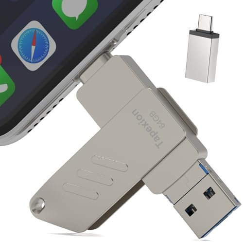 iPhone USB Stick 64gb-Externe Festplatte für iPhone Fotos speichern-Speicherstick für Handy,Speicherstick für iPhone,Photostick Apple kompatibel,4 in 1 USB Stick mit passwortschutz,Silber