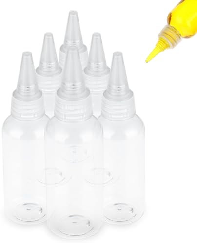 Zhangfang 2 oz Applicator Bottle 6 Plastic Empty Squeeze Bottles Hair Colour Applicator Bottle Clear Refillable Oil Bottle for Hair Oil Liquid with Swivel Top Cap and Label
