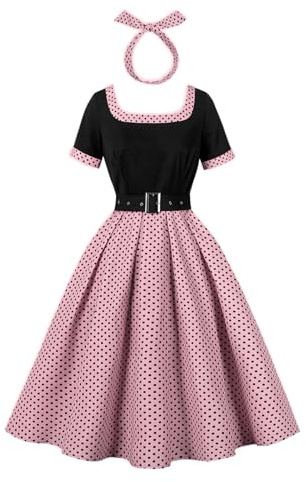 OMEWEE Damen 50er Jahre Kleider Polka Dots 1950er Vintage Retro Cocktailkleid Rockabilly Kleider Elegant Knielang Abendkleid A-Line Swing Faltenrock festliches Kleid Partykleid