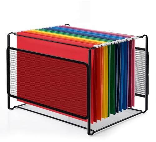 Comix Hanging File Organizer, Letter Size File Folder Organizer with Metal Mesh, Space-Saving File Folder Storage Box for Home Office Supplies