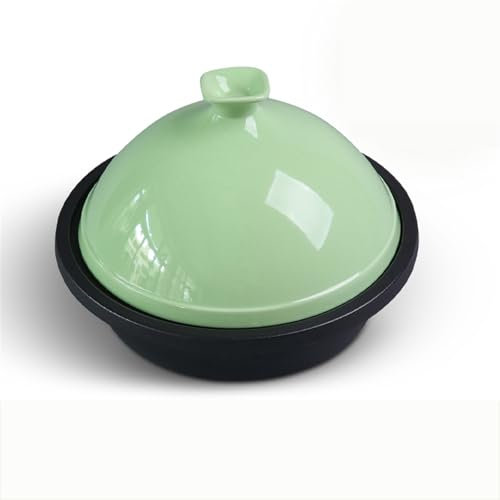HAJHI Tagine Cast Iron Enamel Crock Pot Ceramic Tajine Pot Moroccan for Gas Induction Cookers Tangine for Home Restaurants(30cm - Green)