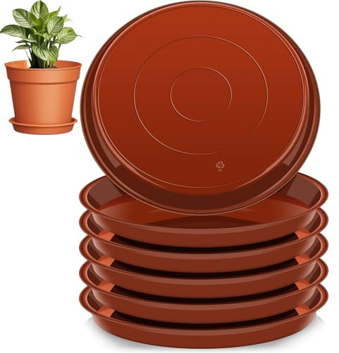lylqmy 10 Stück Blumentopf Untersetzer,Untersetzer für Blumentöpfe,Rund Pflanzentopf Untertasse,Kunststoff Blumenuntersetzer für Innen- und Außenpflanzen - 16cm/Schwarz (Braun, 6inch)