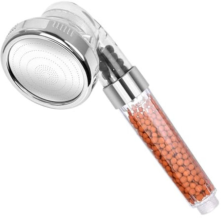 Groupe DDC Pommeau de Douche Ionique Éco Pression - Douchette SPA avec Billes Filtrantes Naturelles - Filtration Anti-Chlore - Économie d’Eau - Tourmaline Germanium Céramique