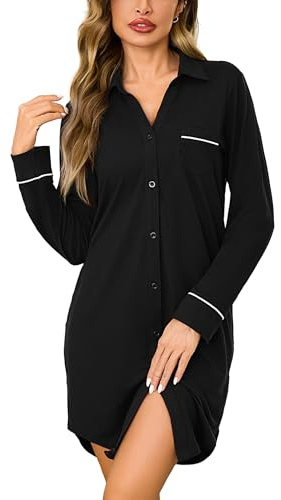 Bresdk Womens Button Front Night Dress Cotton Nightdresses | Long Sleeve V Neck Maternity Clothes