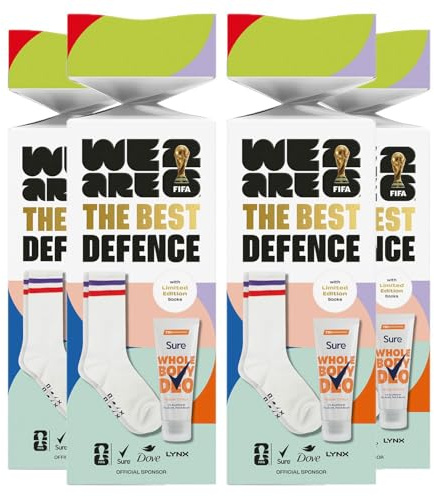 The Best Defence Gift Set- 4 Pack, with Whole Body Deodorant and Limited Edition Socks Fresh Citrus Scent, FIFA Official Men's Grooming Cracker for Sports Fans & Gifting