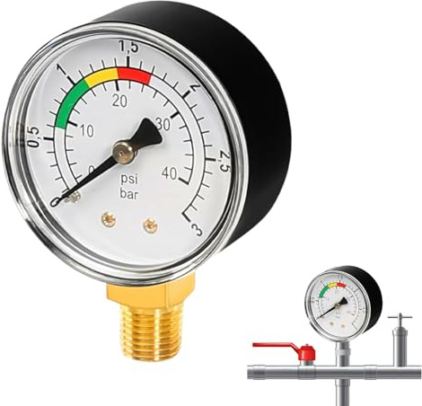 Manometer Wasserdruckmesser Manometer Wasser 1/4 Zoll Pool Druckmanometer Pressure Sandfilteranlage 0-3bar/Psi PräZiser Wasserdruckmesser Differential für Pool und Fischteiche