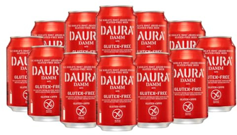 Daura Damm Gluten Free Lager Beer 330ml Cans Case of 12 5.4% ABV | Spanish Lager, Certified Gluten Free, Crisp Refreshing Craft Lager, Alcohol Gift Set for Men Birthday