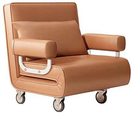 Convertible Folding Sofa Bed with Wheels - Comfy Single Chair with 6-Position Adjustable Backrest - Portable Couch for Living Room, Bedroom, Office (Orange, 186x87x26cm)