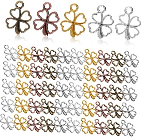 Alipis 100 Stück Vierblättriges Kleeblatt Anhänger Kleine Glücksbringer Charms in Farben Langlebige Legierung Schmuckanhänger für DIY Schlüsselanhänger und Bettelarmband Zubehör