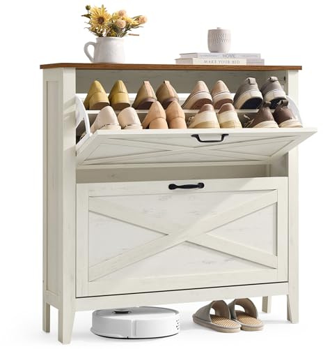 VASAGLE Mueble Zapatero con 2 Cajones Abatibles, para 14 a 16 Pares