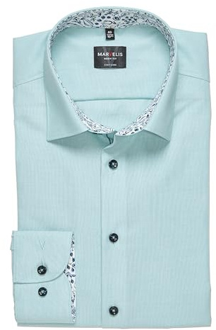 Marvelis Herren Businesshemd Langarm 754814,Einfarbig,Level 5 Body fit,New York Kent,hellgrün 40,44