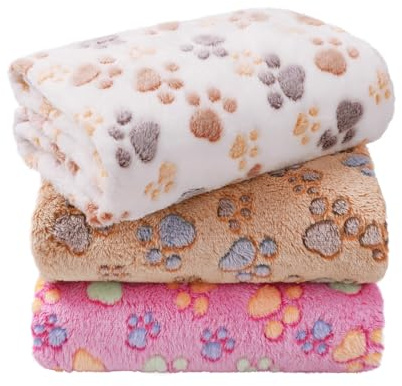 LINENLUX 1 Pack 3 Blankets Super Soft Fluffy Premium Fleece Dog Blankets for Puppy Cat Pet Blanket Flannel Throw Warm Sleep Dog Paw 23x16 inches