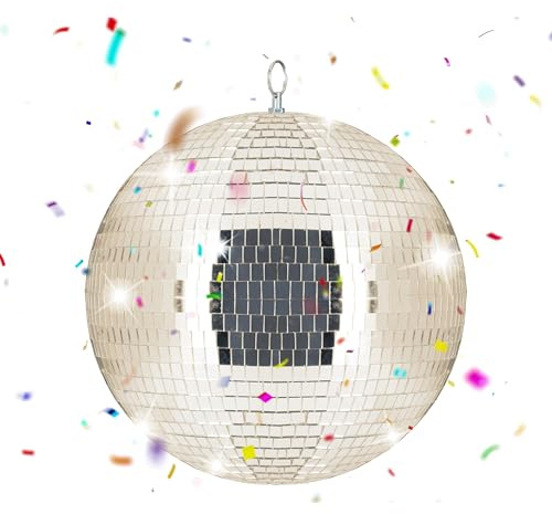 Relaxdays Discokugel, Ø 30 cm, Deko Spiegelkugel zum Aufhängen, Partykugel mit Metallöse, Discoball Party, Champagner