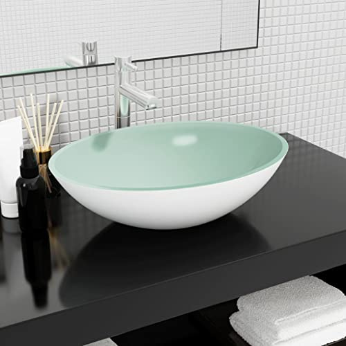 Mokuyary Glass Washbasin 50 x 37 x 14 cm White Countertop Washbasin Glass Washbasin for Bathroom Kitchen Guest Toilet