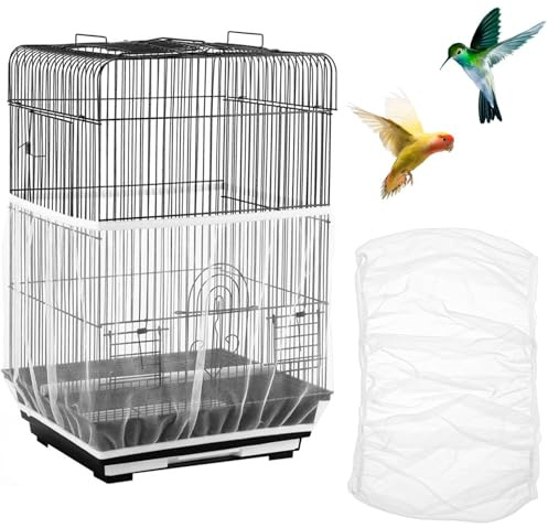 NiceNaiils 2 Piezas Cubierta de Red Universal Suave para Jaula de Pájaros, Receptor de Semillas, Cubierta Elástica para Ventilación a Prueba de Polvo