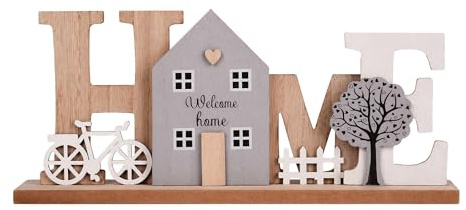 Wooden Home Decor Accessory, Rustic Modern Family Ornament | Wood, for Living Room Shelf Sweet Home Wooden House Decoration