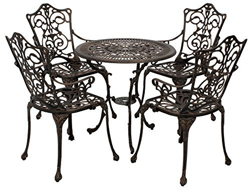 DEGAMO Gartenset Gartengarnitur Lugano in Jugendstil Optik 5-teilig, Aluguss, Farbe Bronze - antik, wetterfest