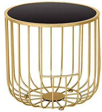 JHBW Mesa de Centro Multifuncional de Hierro Forjado, Superficie de Cristal Negro, Mesa Auxiliar Redonda Moderna y Creativa, Segura y Simple, Adecuada para Sala de Estar, Dormitorio, balcón