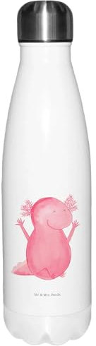 Mr. & Mrs. Panda Thermosflasche Axolotl Hurra - Geschenk, Thermosflasche Für Outdoor, Molch, Flasche für Kohlensäure, Lurch, Lurche, Sommergetränk,