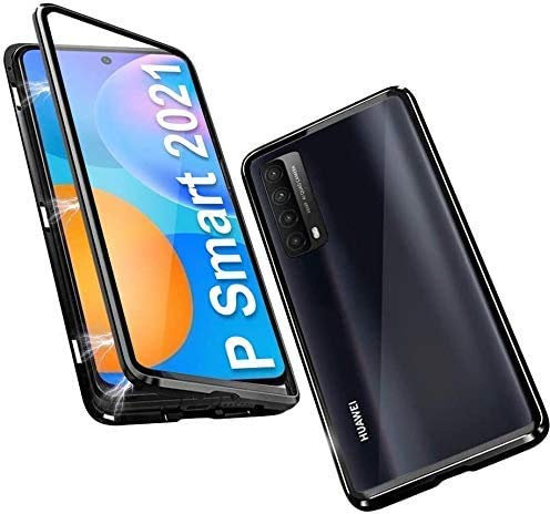 Gypsophilaa Handyhülle für Huawei P Smart 2021 Hülle Magnetisch Adsorption, Schutzhülle 360 Grad Komplett Schutz Hülle 2 in 1 Metall Bumper mit Doppelte Seiten Gehärtetes Glas Schutz Cover