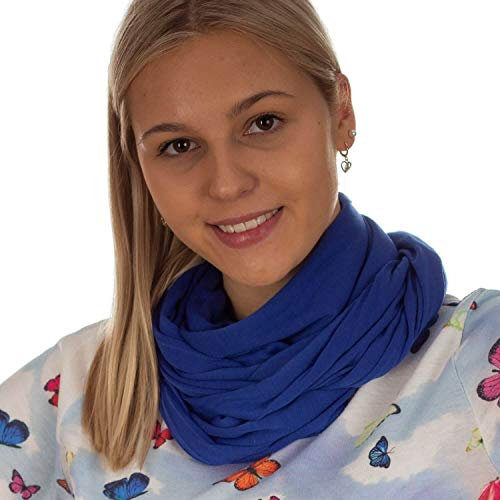 DOLCE ABBRACCIO by RiemTEX Loop Schal Damen Schlauchschal mit Geheimfach Kuscheliger Loopschal aus Jersey Halstuch in Uni Farben (Blau)