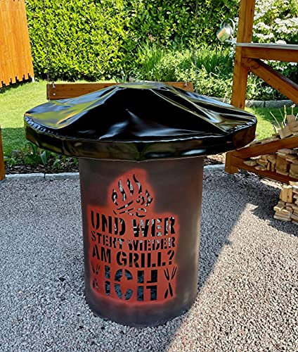 Feuerplatte Abdeckung | Grillplatte Schutzhülle | 670g/m² LKW-Plane - robust & wasserdicht | Für eine Feuerplatte/Grillplatte bis ø 100cm (ø-100cm, Tiefschwarz (RAL 9005))