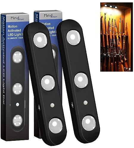 MIND&ACTION 2 Stück LED Sicherheitslicht für Pistole, 12 Birnen, bewegungsaktiviert, drehbar, batteriebetrieben (Schwarz)