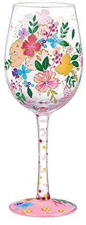 NymphFable Bunte Weingläser Wildblumen Personalisiertes Handgemalt Weinglas Geburtstagsgeschenk für Frauen mit Geschenkbox, 15oz