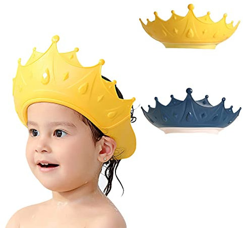 FUNUPUP 2 Stück Duschhaube Kinder Baby Verstellbare Krone-Form Haare Waschen Kinderschutz Schild Shampoo Schutz Baby-Visier für Augen und Ohren (Krone)