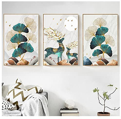 3 Stück Poster Set,Wanddeko Wohnzimmer & Schlafzimmer,Leinwand Poster Abstrakte Ginkgo Biloba Bild Moderne Pflanzenblatt Wandkunst Malerei Poster Wohnzimmer Dekor,Ohne Rahmen