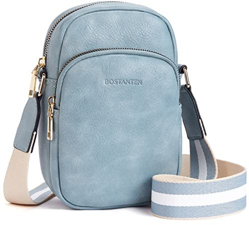 BOSTANTEN Handy Umhängetasche Damen, Handytasche zum Umhängen Leder, Handytasche mit Geldbörse zum Umhängen, Handtasche damen umhängetasche Blau