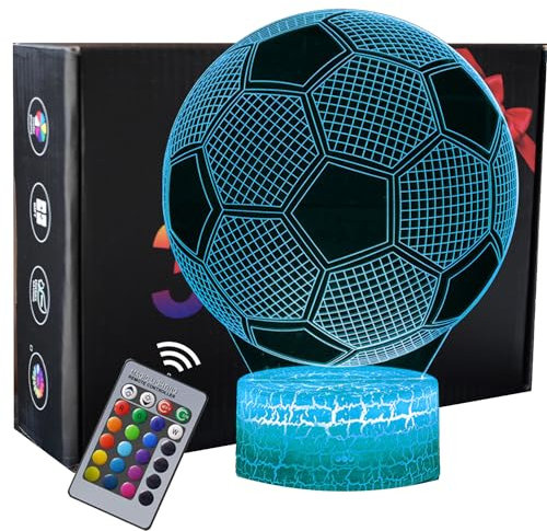 INTUPGD Fussball Nachtlicht für Kinder, 3D Licht Lampe 16 Farbändernde mit Fernbedienung, Geschenke Geburtstag Schlafzimmer Dekor Lampe