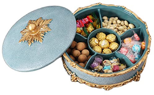 OCKULT Nut Bowl Resin Multifunctional Party SnackTray Dry Fruit Tray with Lid Round Kids Snack Organizer Home Living Room Coffee Table Ornaments (Color : Light Blue, S : 28 * 28 * 15cm)