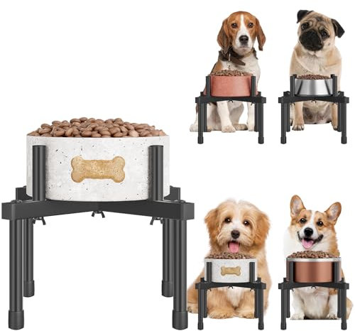 JANE EYRE Dog Bowl Stand - Adjustable Elevated Dog Water Bowl Stand, Raised Dog Bowls Stand for Large Medium Sized Dog, Non-Tipping, Bowl not Included. (M-Steel)